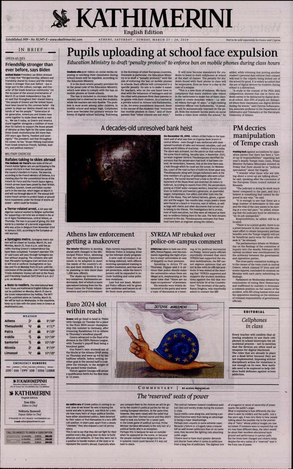 Πρωτοσέλιδο Εφημερίδας - INTERNATIONAL NEW YORK TIMES_KATHIMERINI - 2024-03-23