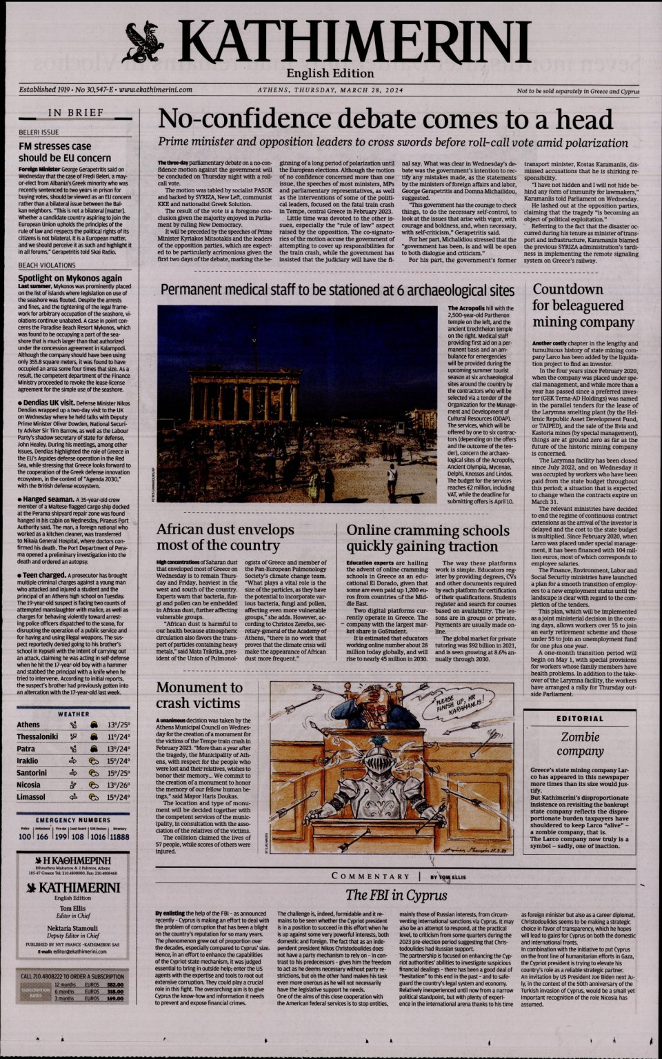 Πρωτοσέλιδο Εφημερίδας - INTERNATIONAL NEW YORK TIMES_KATHIMERINI - 2024-03-28
