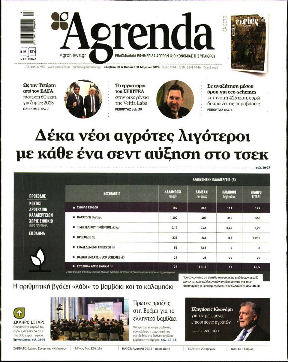 Πρωτοσέλιδο Εφημερίδας - AGRENDA - 2024-03-30