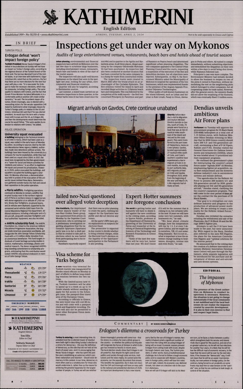 Πρωτοσέλιδο Εφημερίδας - INTERNATIONAL NEW YORK TIMES_KATHIMERINI - 2024-04-02