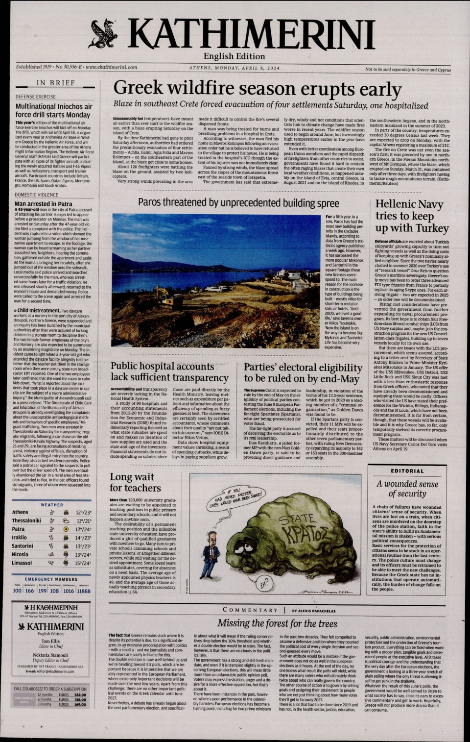 Πρωτοσέλιδο Εφημερίδας - INTERNATIONAL NEW YORK TIMES_KATHIMERINI - 2024-04-08